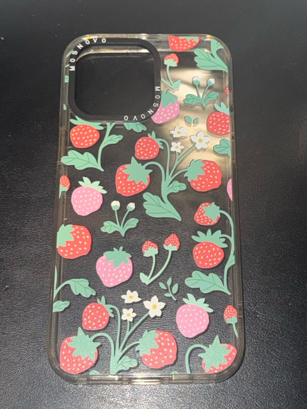 IPHONE 15 PRO MAX Clear Strawberry Floral Case - Pink & Red
